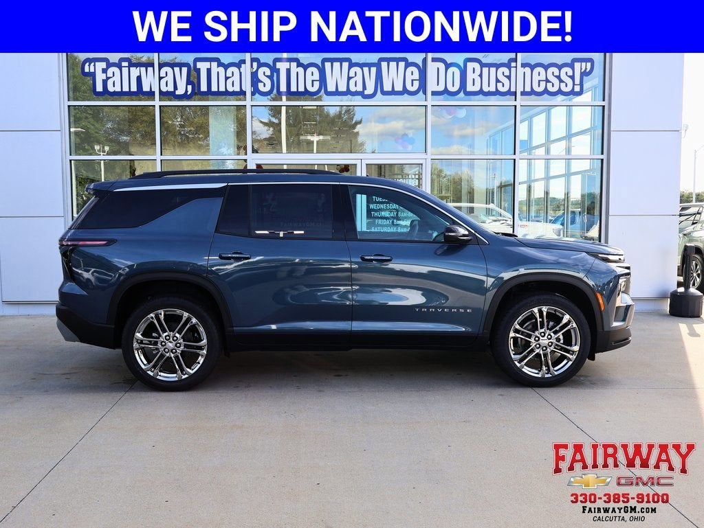 2026 Chevrolet Traverse LT in Lakeshore Blue Metallic — front three-quarter view