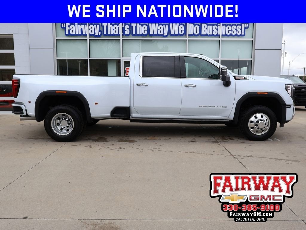 2026 GMC Sierra 3500 HD Denali DRW in Glacier White Tricoat — front three-quarter view