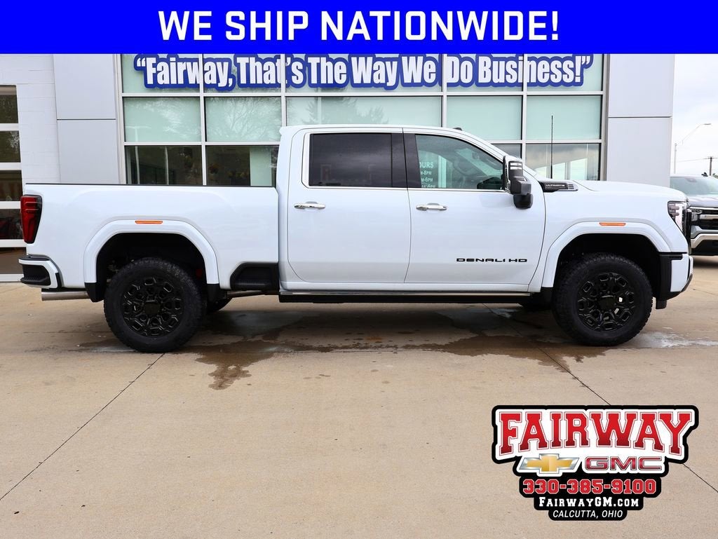 2026 GMC Sierra 3500 HD Denali Ultimate in Glacier White Tricoat — front three-quarter view