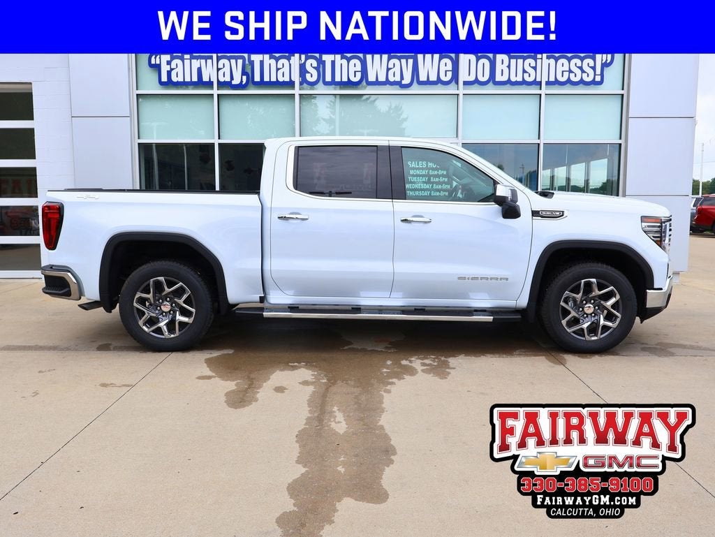 2026 GMC Sierra 1500 SLT in Glacier White Tricoat — front three-quarter view