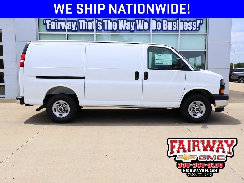 2026 GMC Savana Cargo Work Van in Summit White — front three-quarter view